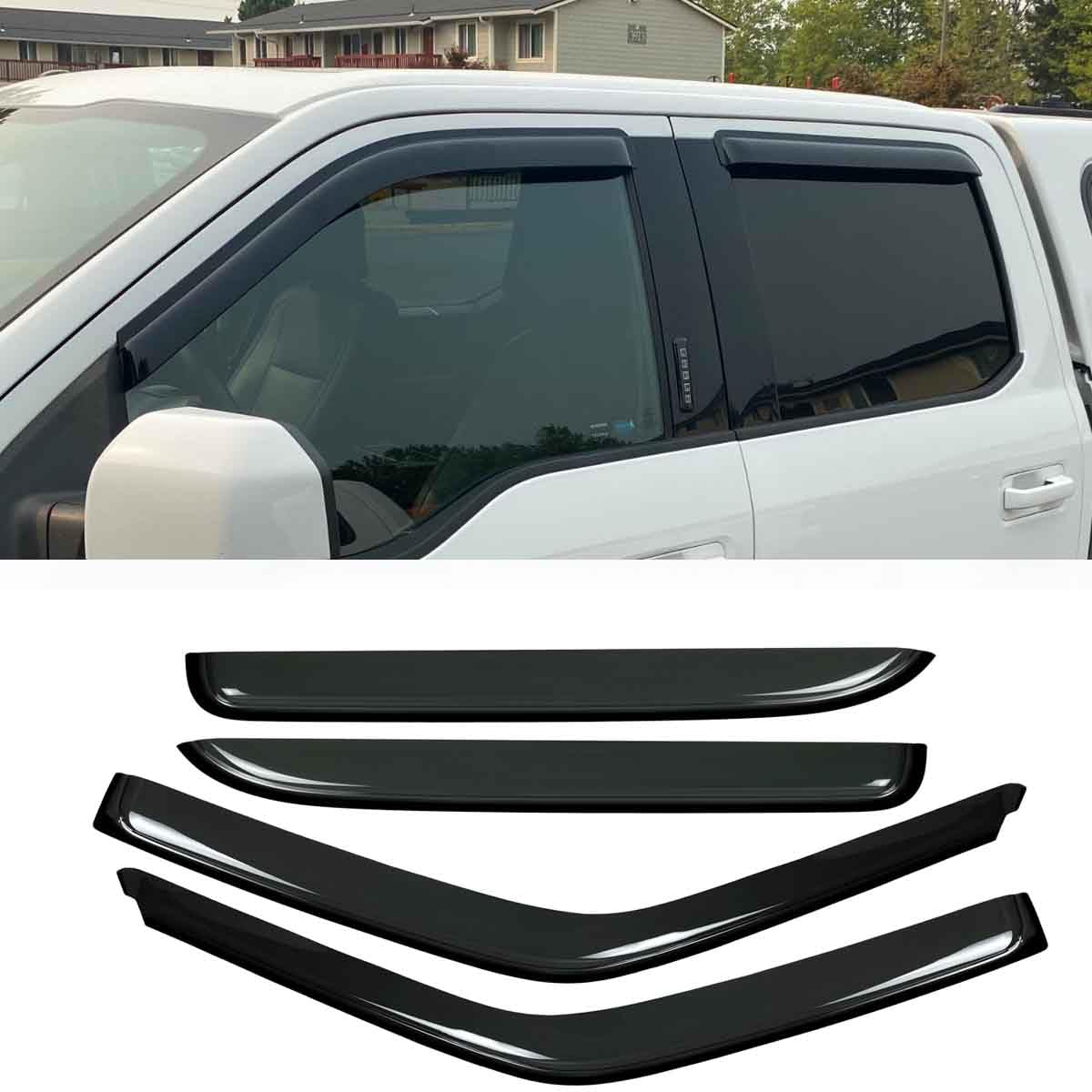 Deebior 4Pcs Outside Mount Style Window Rain Guards Durable Side Wind Deflectors Dark Smoke Vent Nice Window Visors Fit For F-15