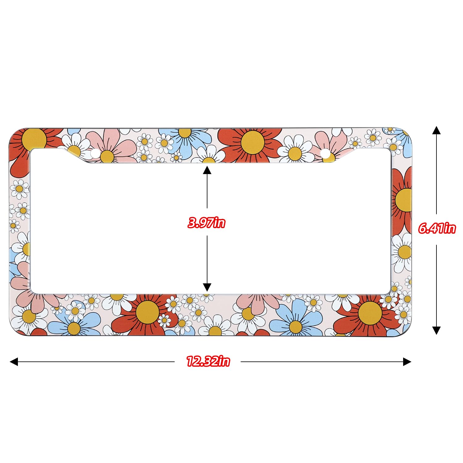 2 Pack Flower License Plate Frames- Colorful Dasiy Floral Universal Auto Aluminum Car Tags Holder Cover with Screw Caps (Flowers