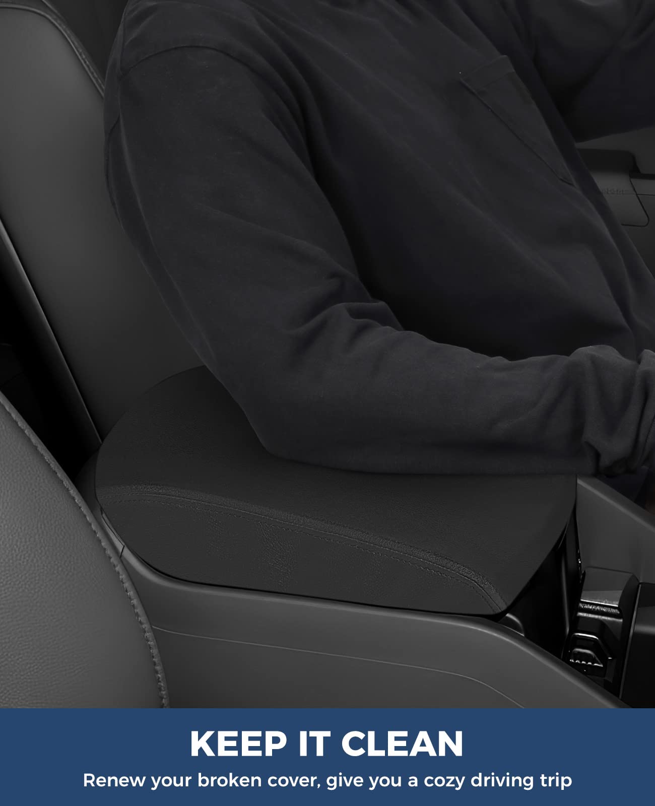 Center Console Cover Compatible With 2009-2015 Pilot Armrest Cover Replacement Console Lid Leather Cover, Black