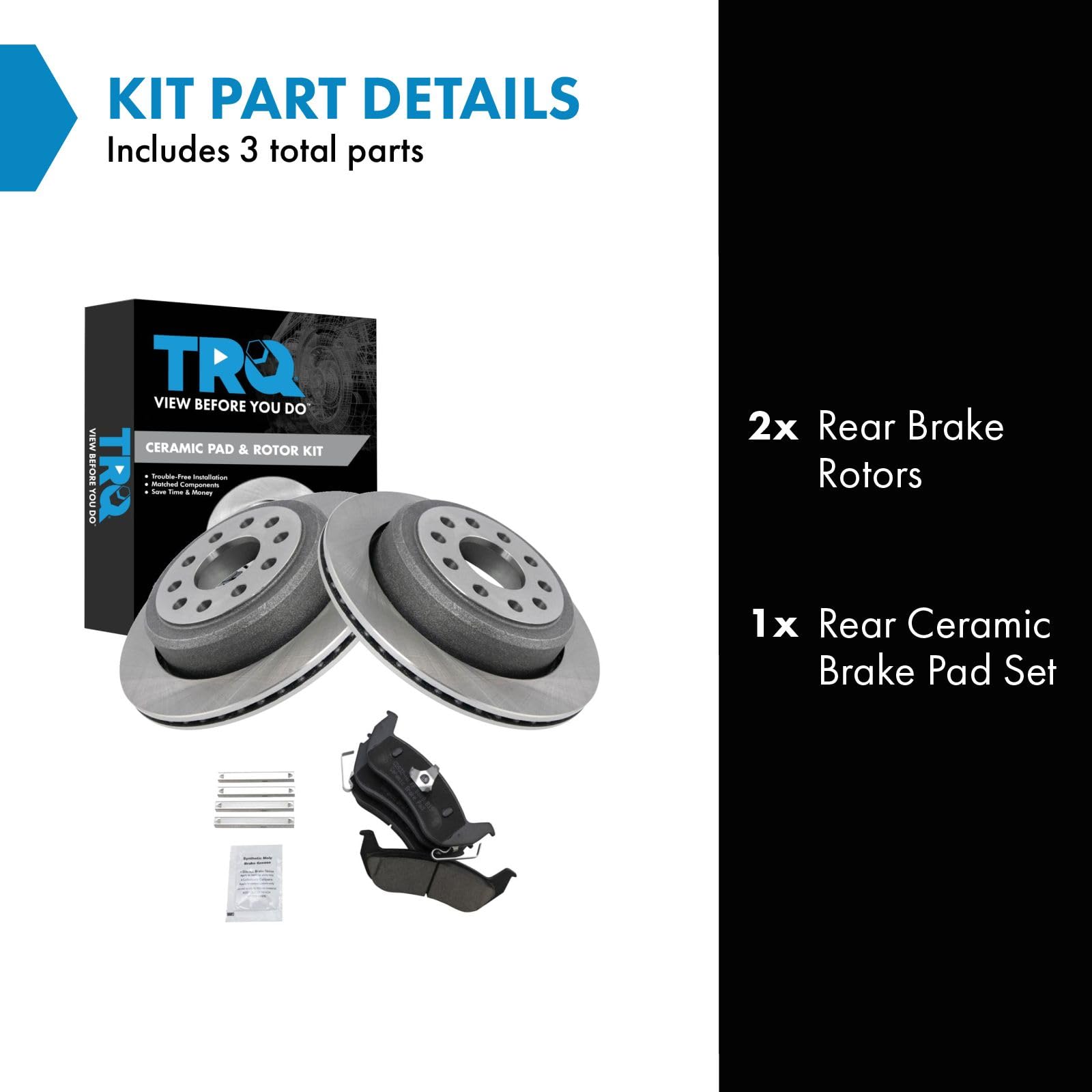 Trq Rear Brake Pad & Rotor Kit Brake Pads Brake Rotor Ceramic Compatible With 2003-2011 Lincoln Town Car