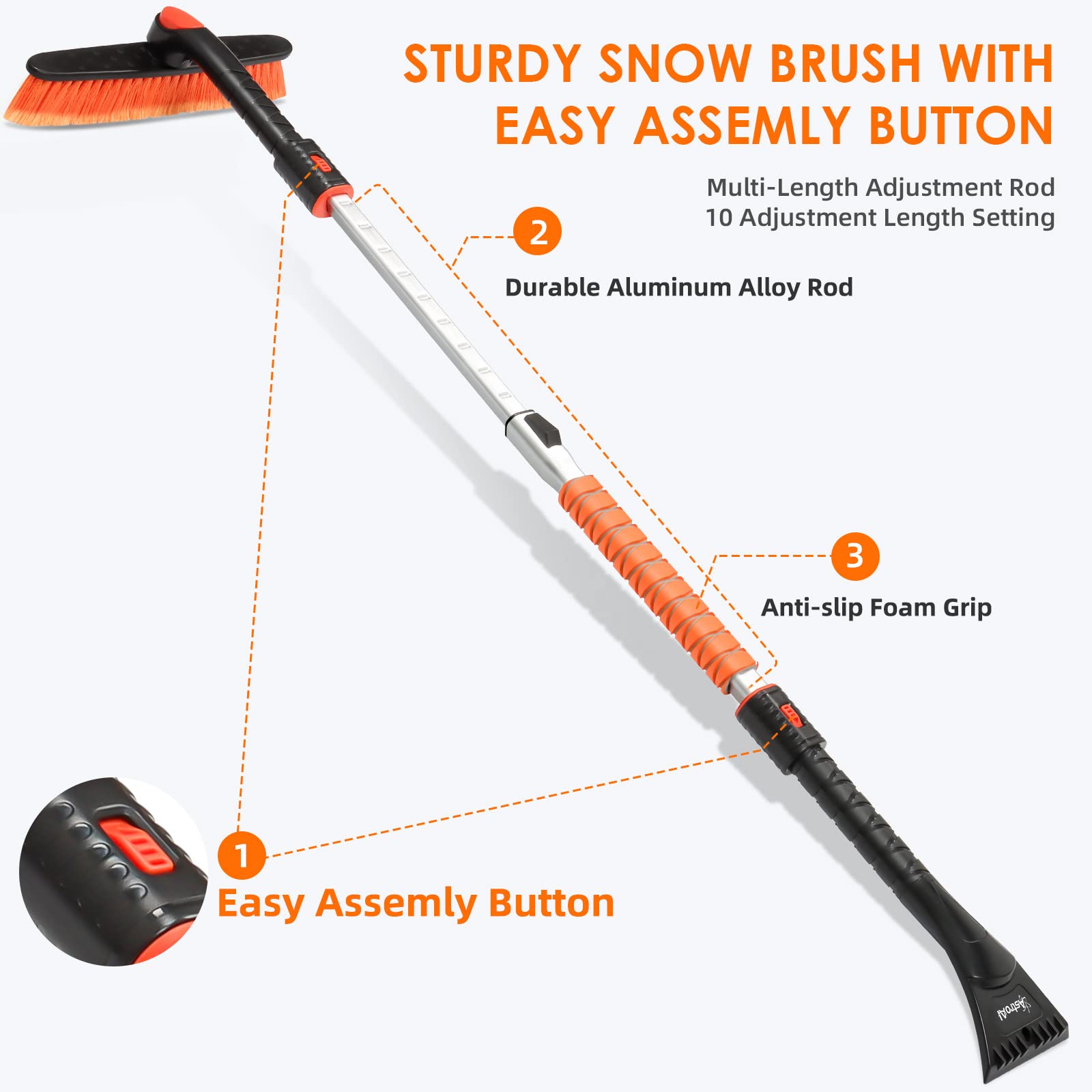 Astroai 47.2'' Ice Scraper And Extendable Snow Brush For Car Windshield With Foam Grip And 360