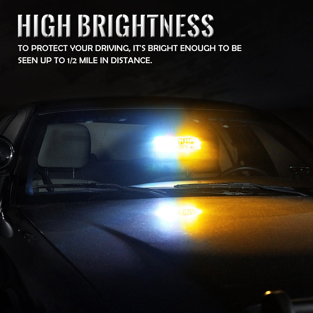 Xprite Amber White Led Emergency Dash Strobe Light, Interior Windshield Safety Warning Traffic Lights W/Suction Cups, 12V Windsh