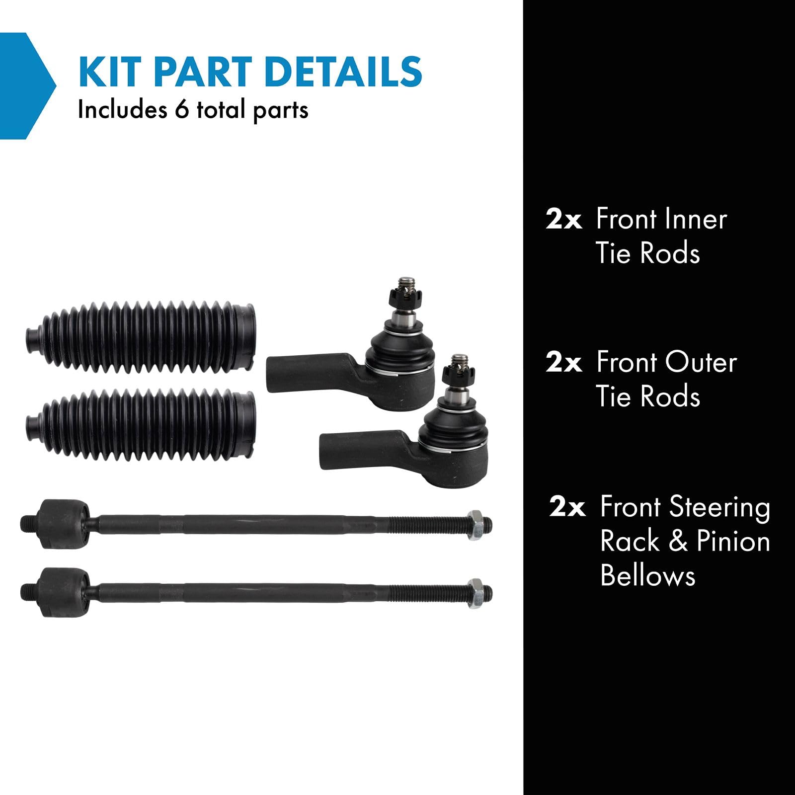 Trq Front Steering Kit Steering Rack & Pinion Bellow Tie Rod Compatible With 2010-2013 Ford Transit Connect