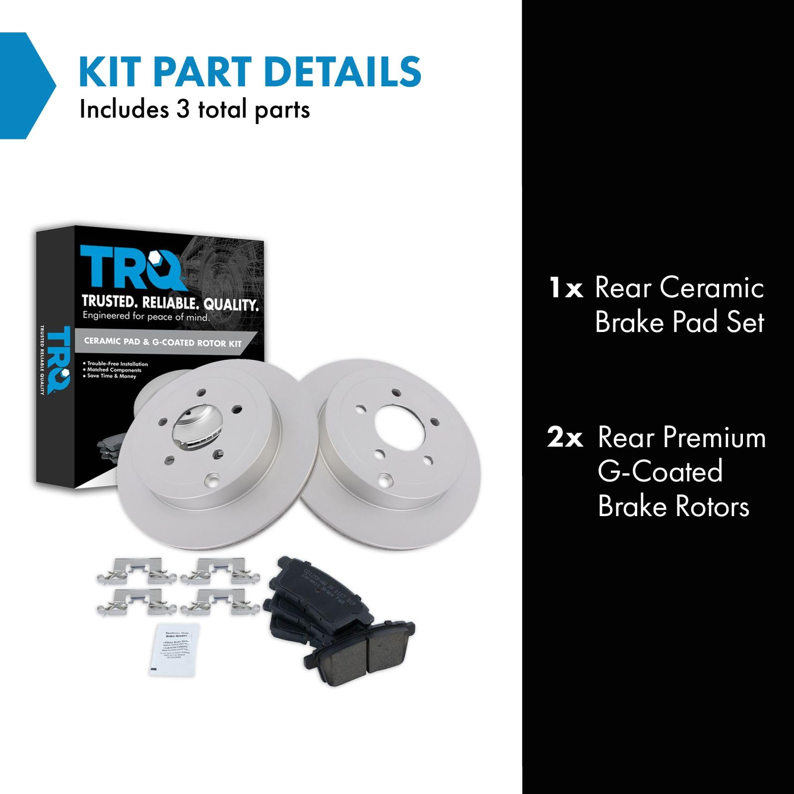 Trq Rear Brake Pad & Rotor Kit Brake Pads Brake Rotor Ceramic Premium G-Coated Compatible With 2007-2010 Ford Edge Lincoln Mkx