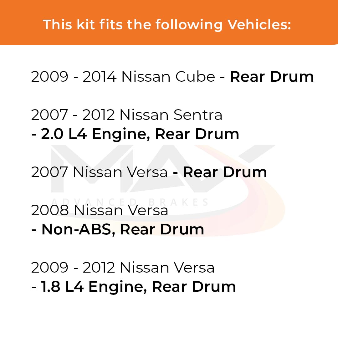 Max Advanced Brakes Front Brake Kit Compatible With 2009-2010 2011 2012 2013 2014 Nissan Cube Sentra Versa Rear Drum Replacement