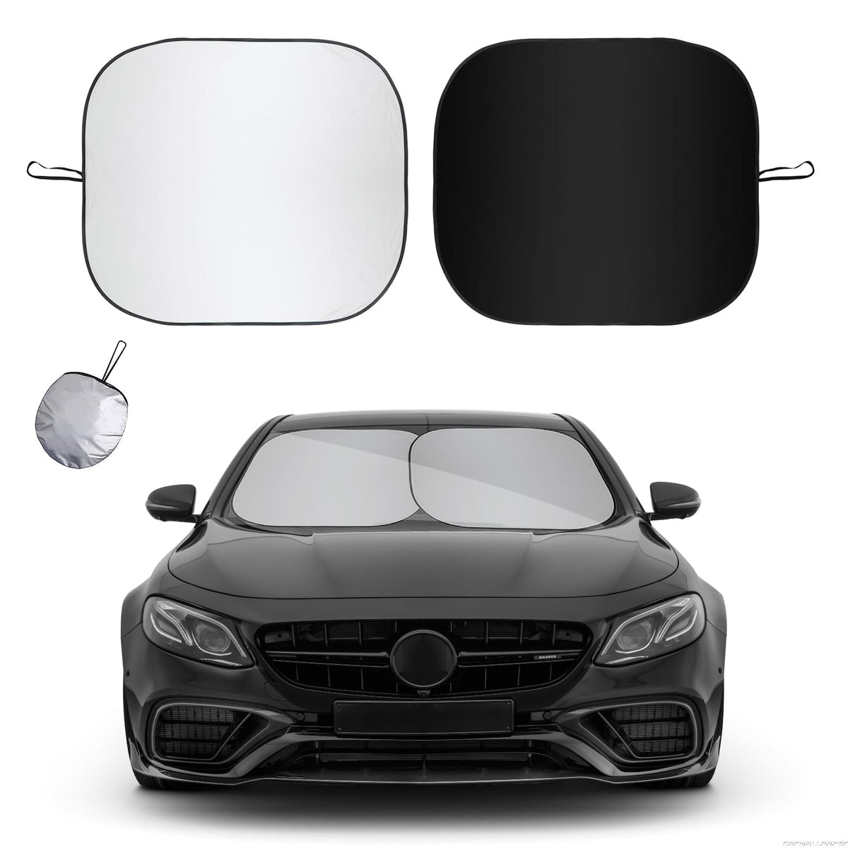 Yourkar 2 PCS Car Windshield Sun Shade, 29  24 Inches Thickened Sunscreen Auto Windshield Sunshade, Silver Coated Fabric Vehicle