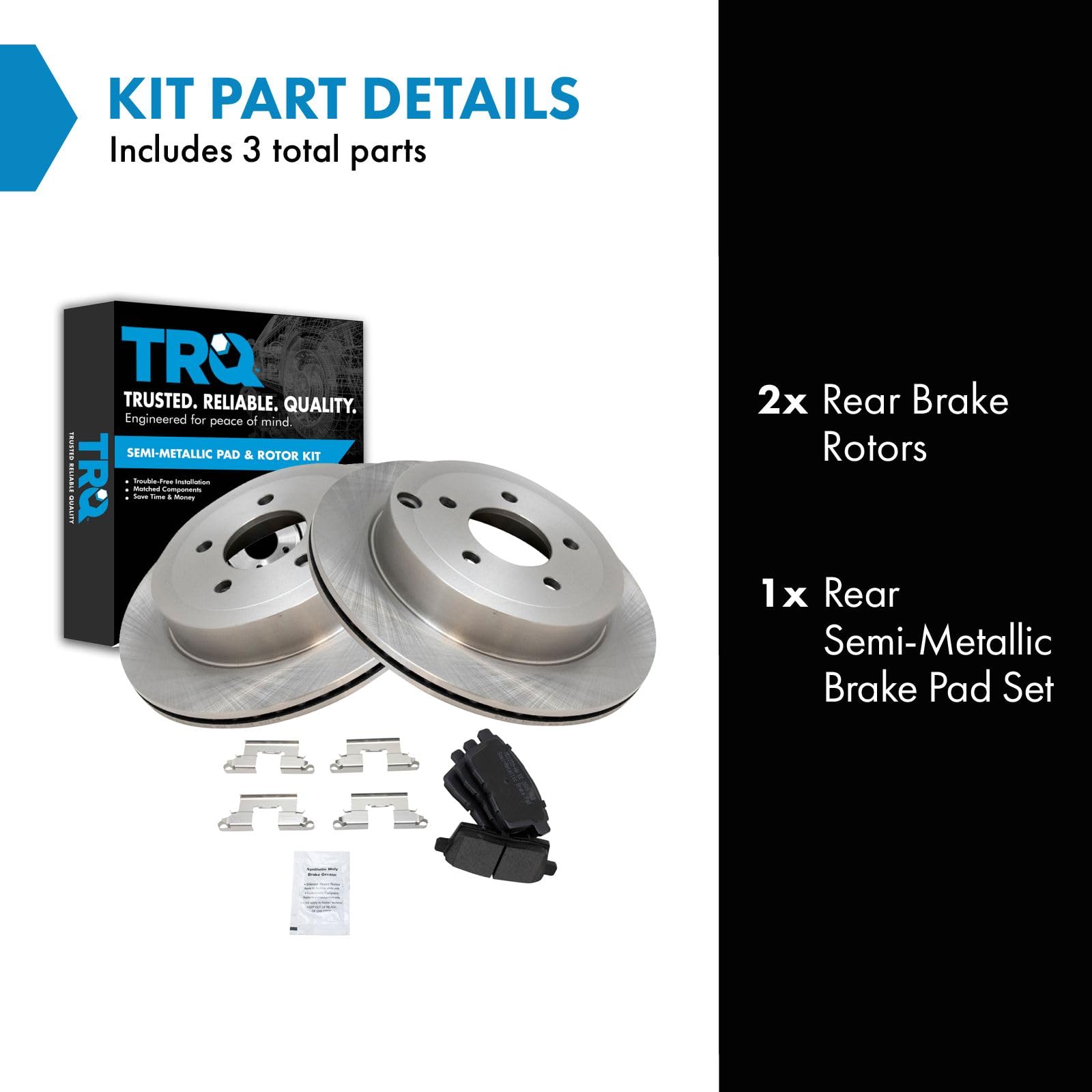 Trq Rear Brake Pad & Rotor Kit Brake Pads Brake Rotor Semi-Metallic Compatible With 2007-2010 Ford Edge Lincoln Mkx