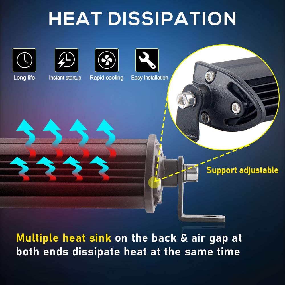 Co Light Led Light Bar Single 44 Inch Slim Single Row Lightbar Driving Combo Beam Off Road Work Lights With Mounting Brackets & 6D Reflectors For Truck, Car, Cabin, Boat, Atv, Utv