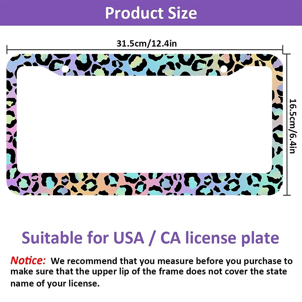 Beabes Blue Leopard License Plate Frame Animal Rainbow Car Frames, License Plates Holder, Big Cat Bright Color License Plate Cov