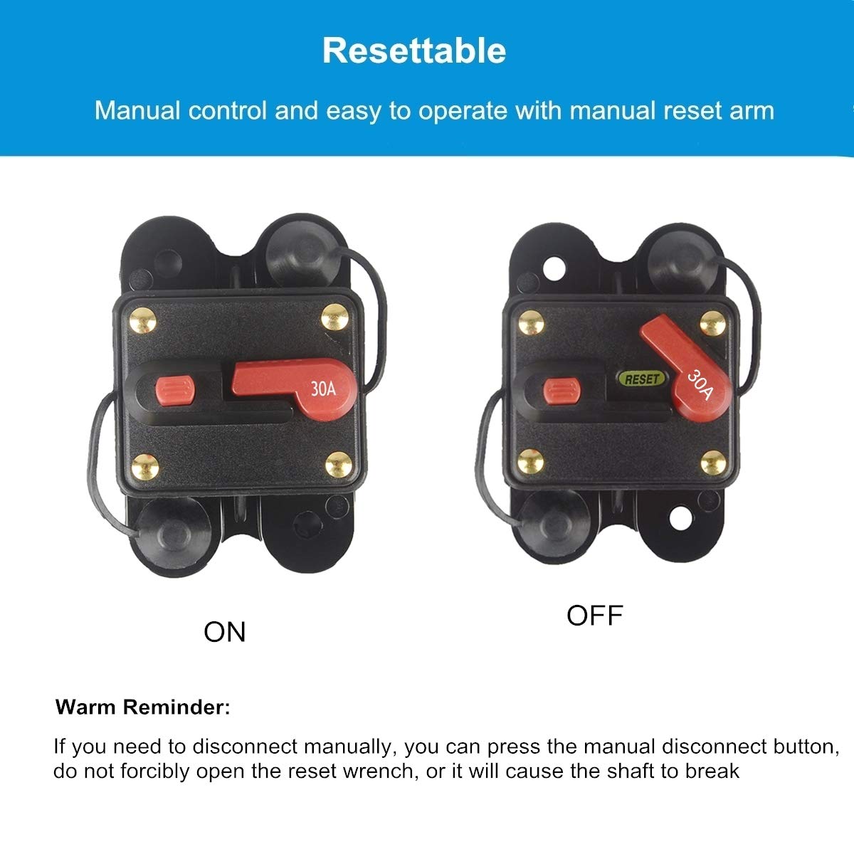 Wohhom 30Amp Circuit Breaker Manual Reset Fuse Holder, 30A-300A 12V-24V Dc Protection Reset Fuse For Trolling Motor Auto Car Mar