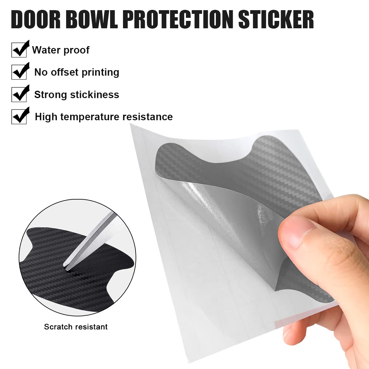 4PCS Car Door Handle Cup Stickers, Carbon Fiber Scratch Auto Door Protective Film, Non-Marking Car Door Bowl Protector Universal