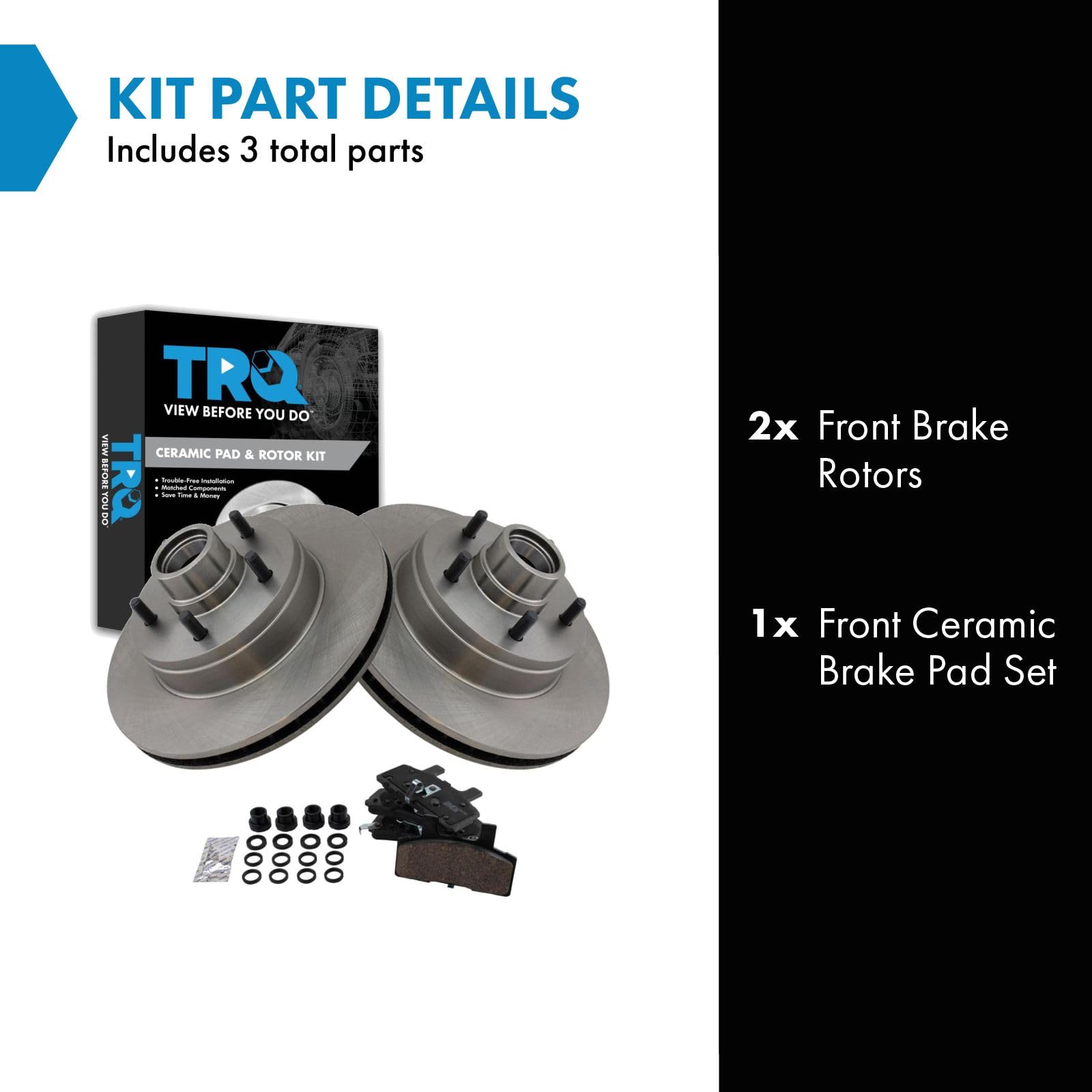 Trq Front Brake Pad & Rotor Kit Brake Pads Brake Rotor Ceramic Compatible With 1992-1993 Cadillac Commercial Chassis