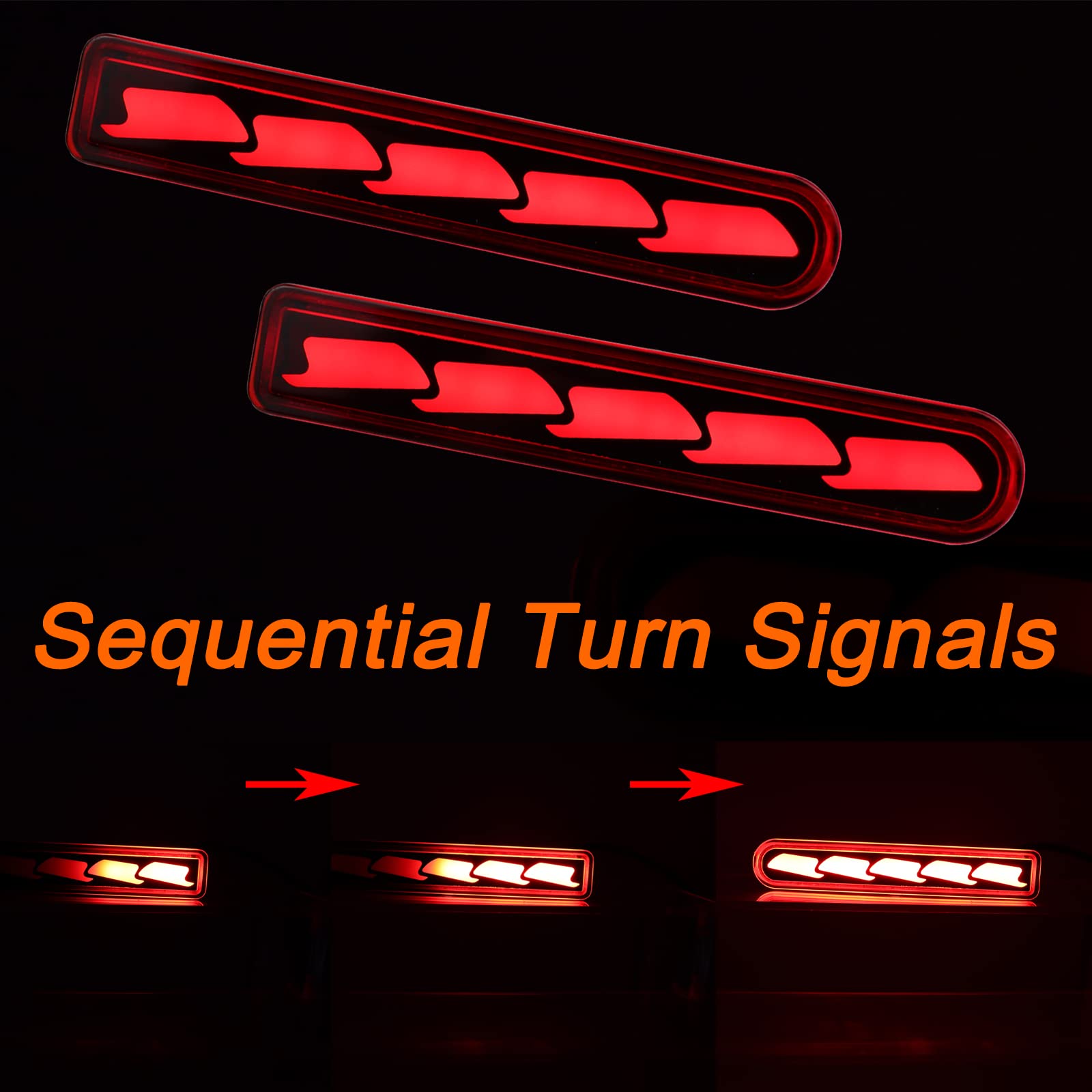 Keegtbox Red Rear Bumper Fog Brake Tail Light Sequential Flash Turn Signal Lamps Compatible With Toyota Fj Cruiser 2007-2021 Accessories