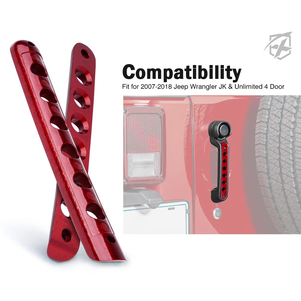 Xprite 5PCS Brushed Aluminum Side Door Handle Inserts & Cover Trim Compatible with 2007-2018 Jeep Wrangler JK JKU Unlimited Sahara Rubicon 4 Door- Durable, Stylish Exterior Decoration(Red)