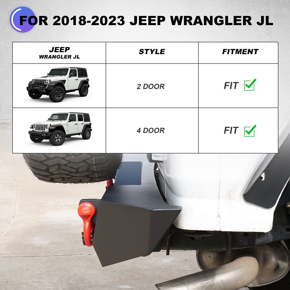 Wolfstorm Rear Bumper Compatible With 2018 2019 2020 2021 2022 2023 Jeep Wrangler Jl 2-Doors & 4-Doors, Full Width Jl Rear Bumper W/ 2 Led Lights, 2 D-Ring Shackles, Tow Hook & 2'' Hitch Receiver