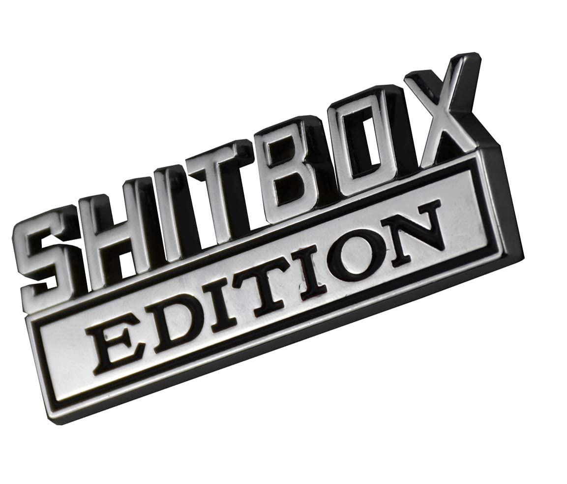 2Pcs Metal Shitbox Edition Car Emblem Badge 3D Sticker Decal Compatible With F-150 F250 F350 Silverado 1500 2500 3500 (Chrome)