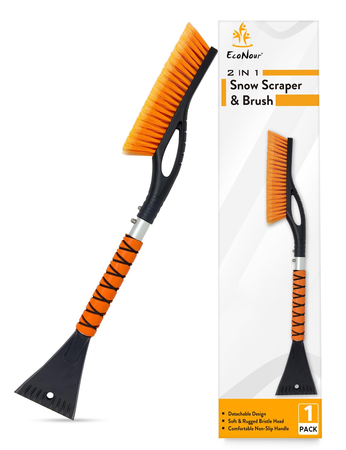 Econour 27'' Aluminum Snow Brush With Ice Scrapers For Car Windshield And Window  Car Snow Scraper And Brush With Ergonomic Foam