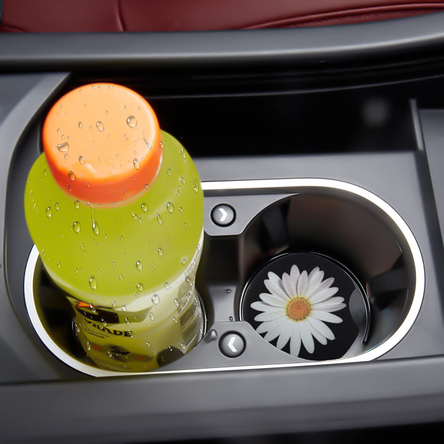 Jupswan Car Cupholder Coaster Absorbent 2 Pack Cute Funny Fun Trendy White Daisy Design Rubber New Automotive Cup Holder Decal D