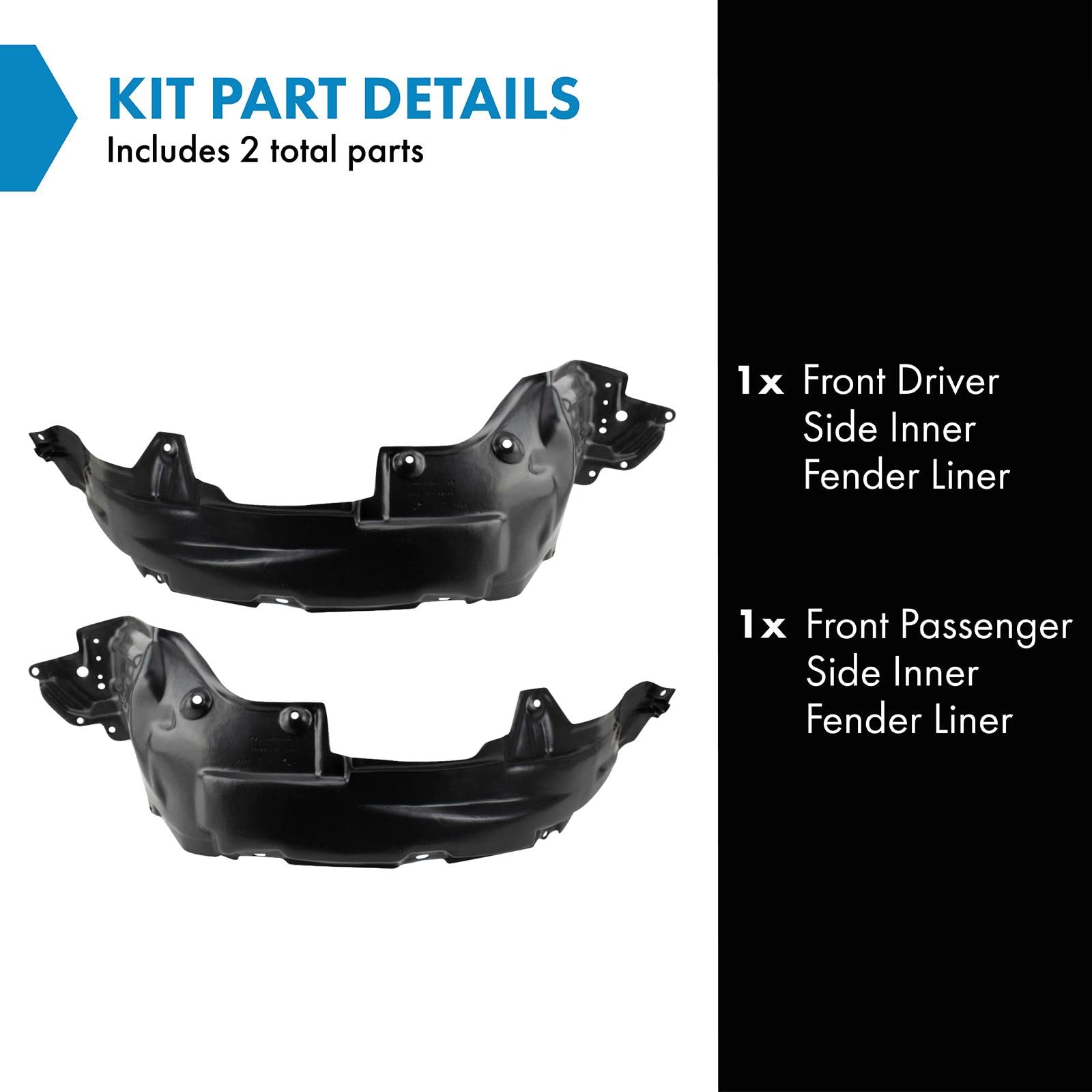 Trq Front Inner Fender Liner Set Compatible With 2009-2012 Toyota Rav4 To1248144 To1249144