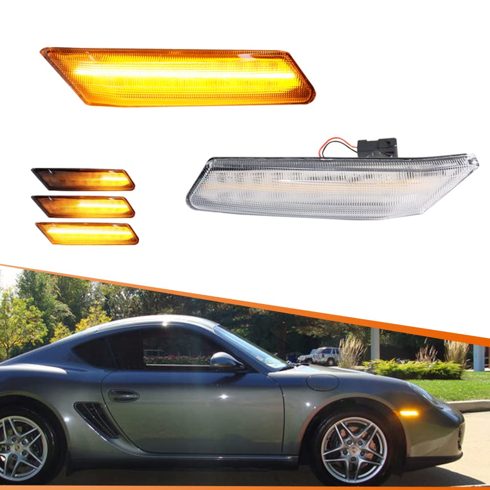 Adiil Clear Lens Side Marker Light Kit For 2005-2012 Porsche 997 Cayman Boxster 987 2006-2012 Porsche Cayman Dynamic Sequential 