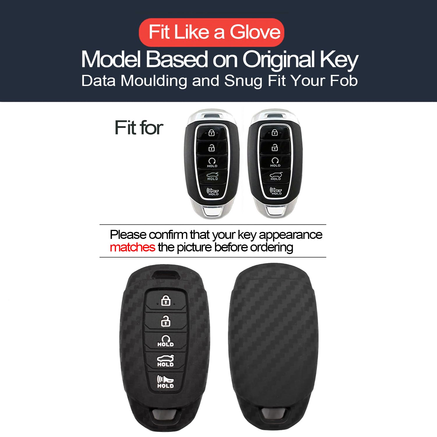 Infipar 2Pcs Compatible With Hyundai Elantra Palisade Elantra N Smart 5 Buttons Key Fob Cover Case Key Chain Protector Keyless Entry Carbon Fiber Looks Remote Holder