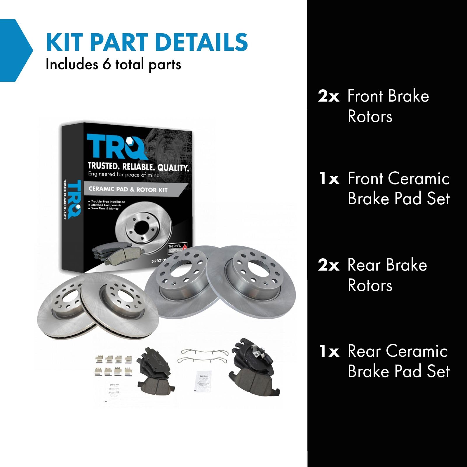 Trq Front And Rear Brake Pad & Rotor Kit Brake Pads Brake Rotor Ceramic Compatible With 2012-2015 Volkswagen Passat
