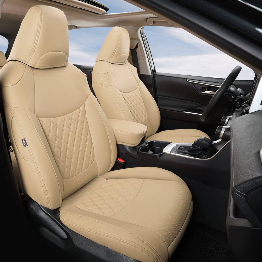 GIANT PANDA Pu Leather Car Seat Covers Full Set Custom Fit for Toyota RAV4 Hybrid LE/Hybrid Limited/Hybrid XLE/Hybrid XLE Premiu