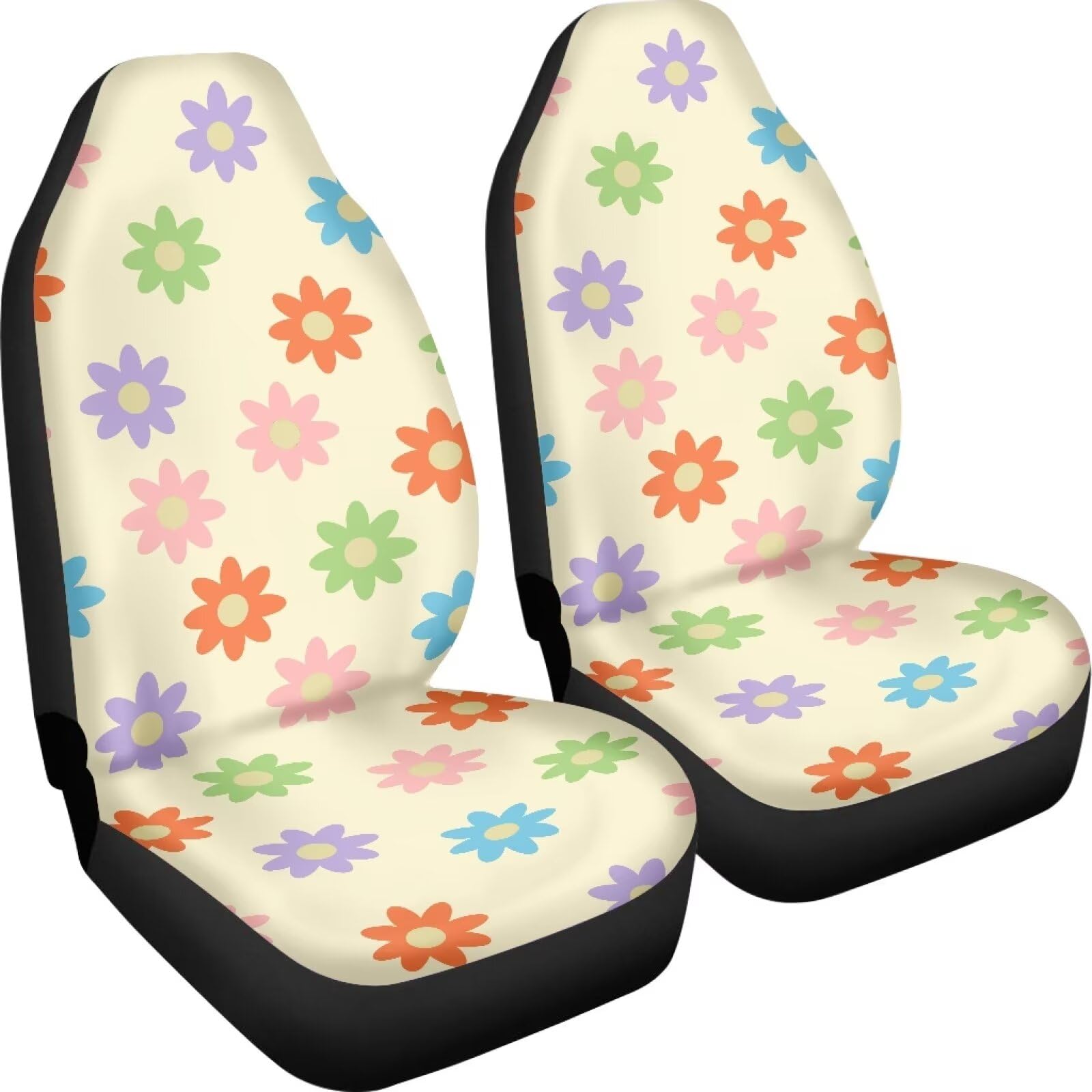 Fuibeng 2 Pack Aesthetic Hippie Flower Car Seat Covers For Women,70S 80S Boho Groovy Floral Seat Cover For Front Seats,Washable