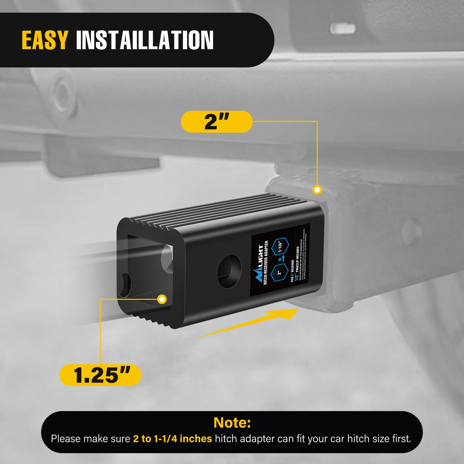 Nilight Trailer Hitch Receiver Extender Adapter Reducer 2 To 1-1/4 Inch Sleeve Convertor Receiver Aluminum Towing Accessories Fo