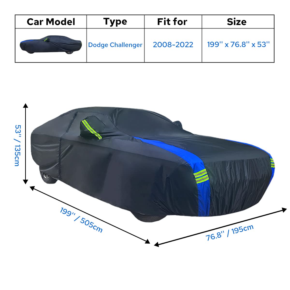 Avecrew Dodge Challenger Car Cover Waterproof All Weather For Automobiles, Outdoor Full Exterior Covers Fit 2008-2022 Dodge Challenger With Windproof Strap And Driver Door Zipper