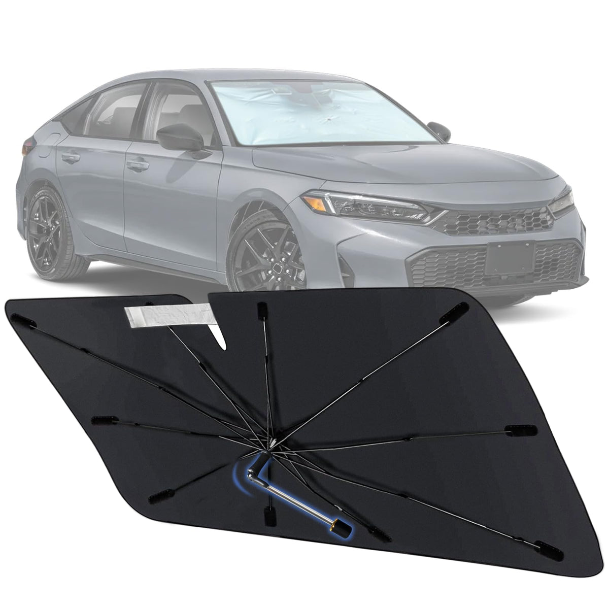 Windshield Sun Shade Umbrella for Honda Civic 2022-2025, Foldable Front Window Sunshade with 360 Rotating Shaft, Custom Fit Car 