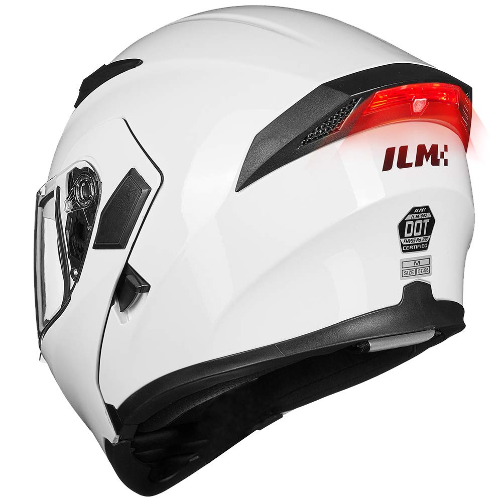 Ilm Motorcycle Dual Visor Flip Up Modular Full Face Helmet Dot Led Light Model 902Ls (Xl, White - Led)
