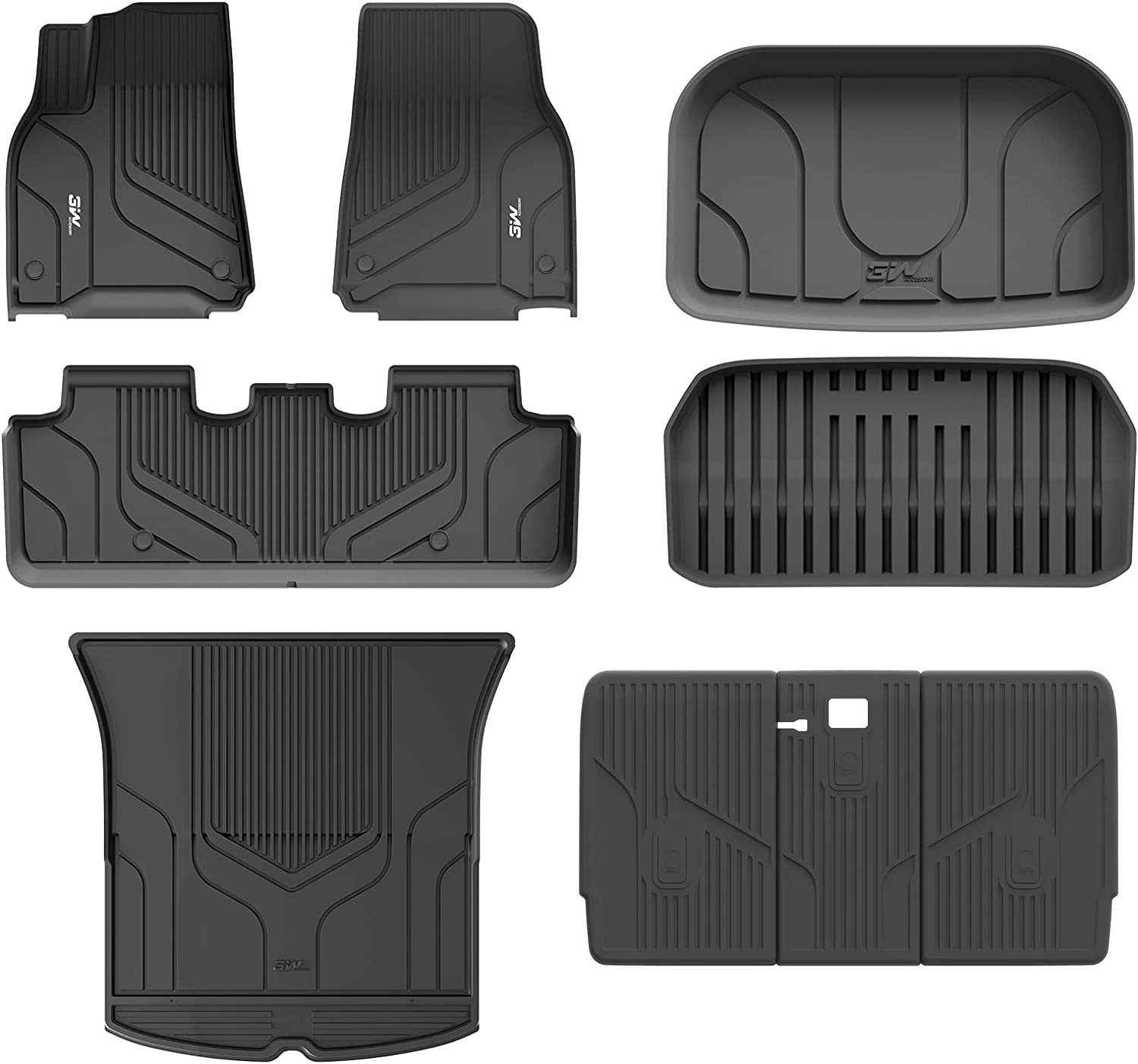 3W Tesla Model Y Floor Mats, Tpe Floor Liner For Tesla Model Y 2020-2025, Full Set Black Floor Mats, Cargo Liner And Rear Seat B