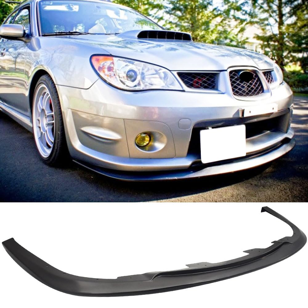 IKON MOTORSPORTS Front Bumper Lip for 2006-2007 Subaru Impreza WRX Sedan & Wagon, STI Style, Unpainted Black Polypropylene