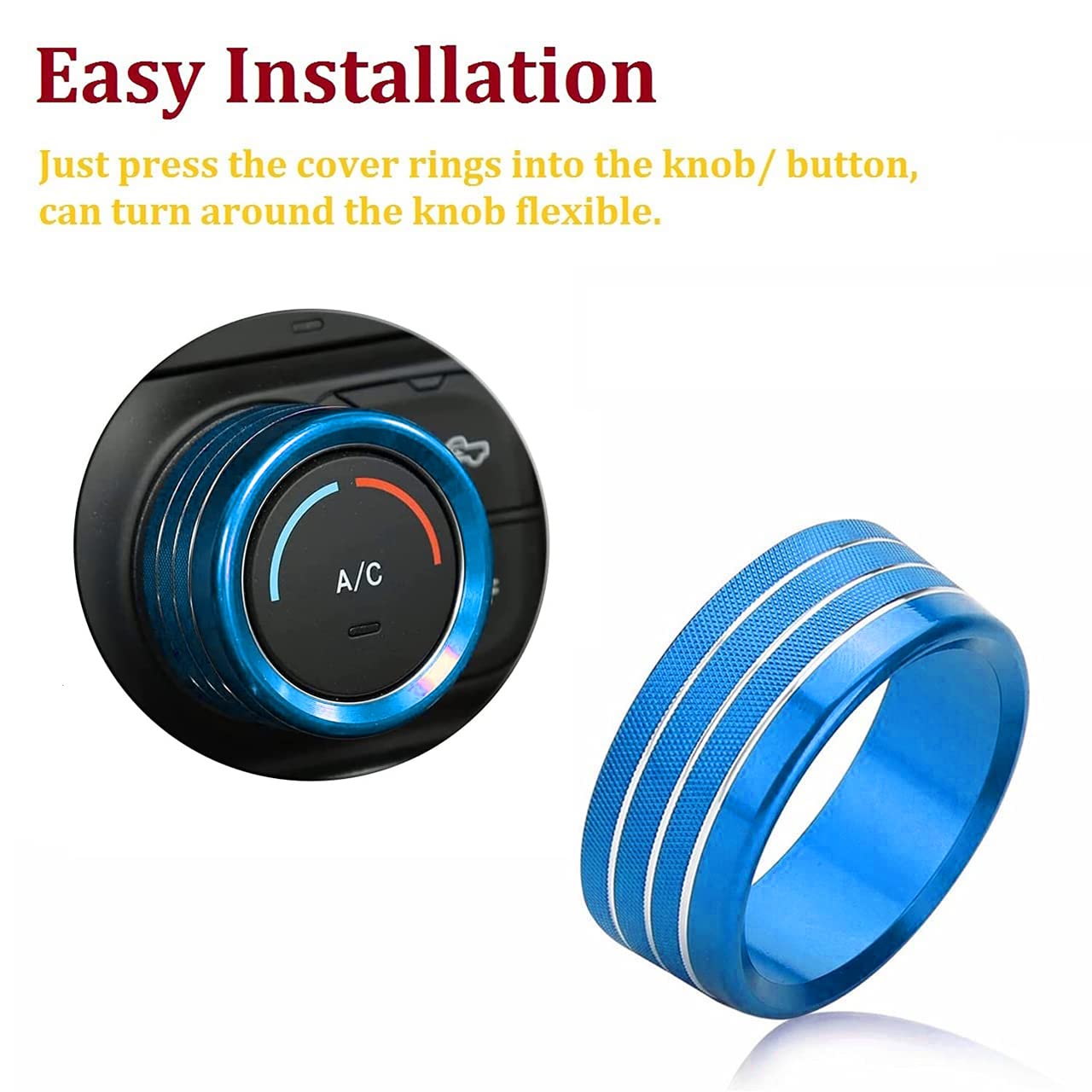 Bolaxin For Dodge Ram Accessories 2019 2020 2021 Interior Control Knob Cover Ac/Volume/Mode/Auto/Browse Switch Decor Button Ring Trim (Blue, 5Pcs)