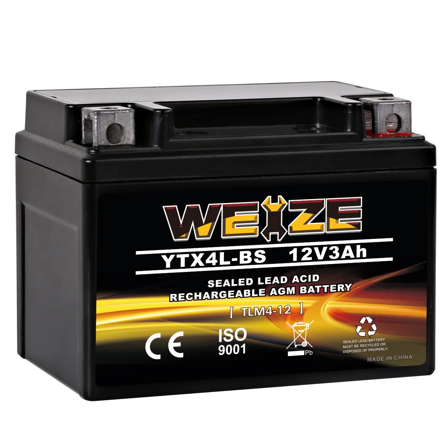 Weize YTX4L-BS High Performance-Rechargeable-Sealed Motorcycle Battery Compatible With Polaris Scrambler, Sportsman 90, Honda Sc