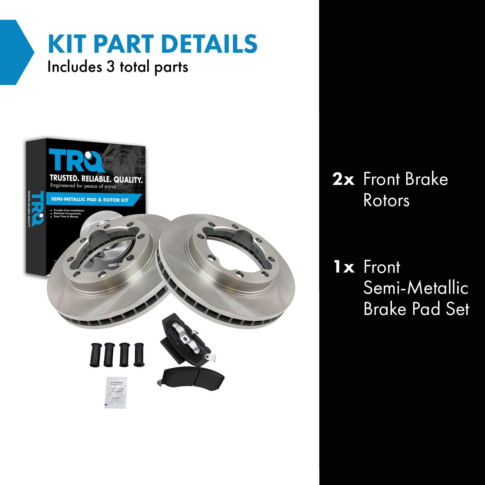 Trq Front Brake Pad & Rotor Kit Brake Pads Brake Rotor Semi-Metallic Compatible With 1990-2000 Chevrolet K3500 1994-1999 Dodge R