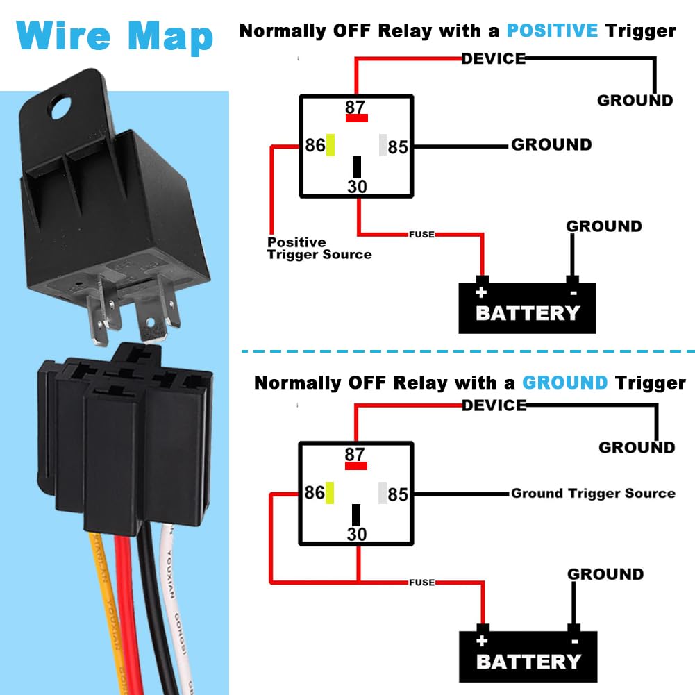 Cotonlake 36V 4Pin 40A Universal Car Vehicle Motor Fuse Relay Switch Power with Harness, Normally Open & Closed Relay JD-2912