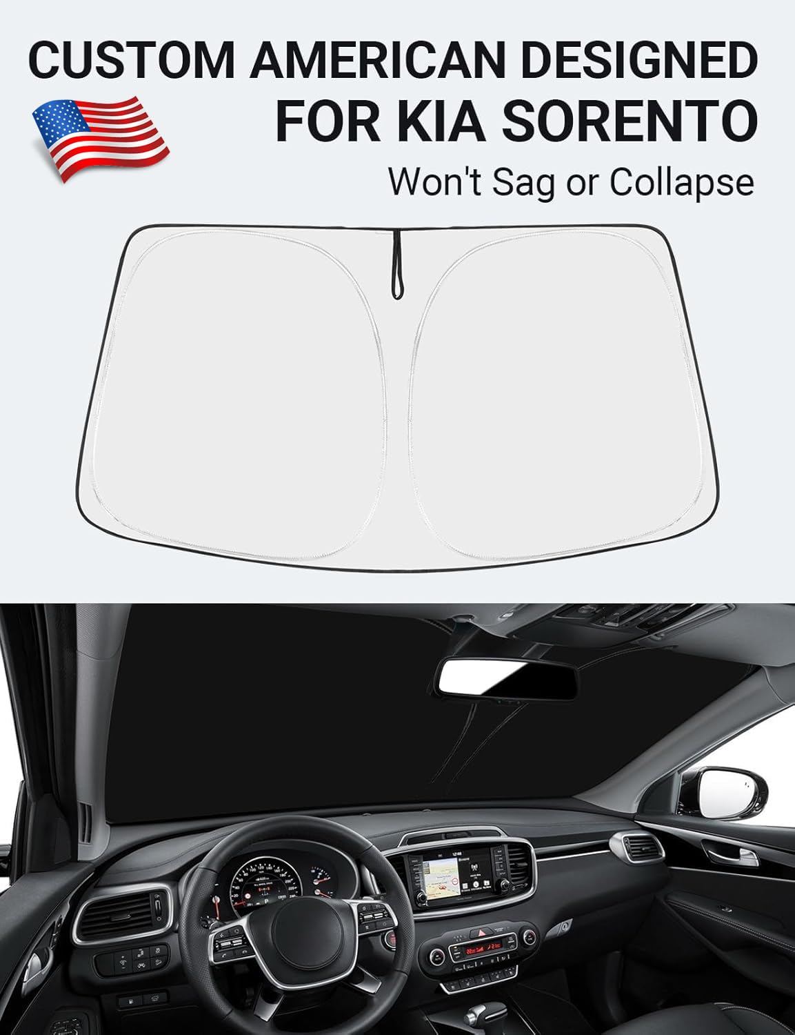 Proadsy 2025 Upgrade Windshield Sun Shade Custom Fit Kia Sorento 2016-2020 4-Layer Foldable Front Sunshade Protector Sun Visor B