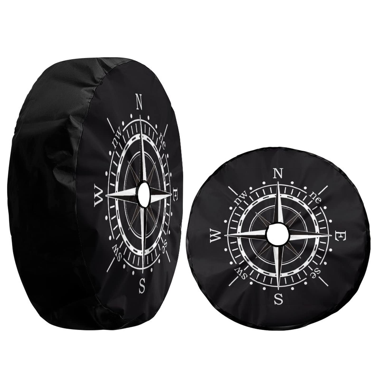 Foruidea Compass Sun Dial Black Spare Tire Cover with Backup Camera Hole Wheel Tire Cover Fit Trailer, RV, SUV and Many Vehicle