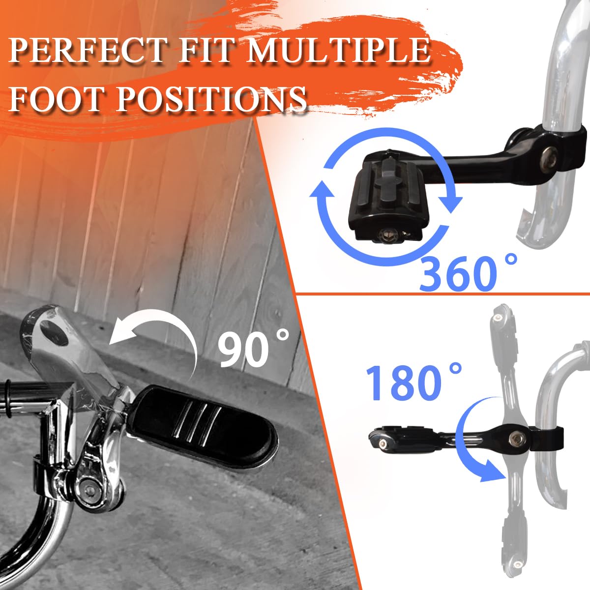 Fovplue 1.25' Highway Footpegs,Long Angled Adjustable Highway Pegs W/Mounts For Harley Touring Street Glide Electra Glide Road King Softail Cvo Dyna Trike Vrsc Sportster W/1-1/4' Engine Guard,Black#1