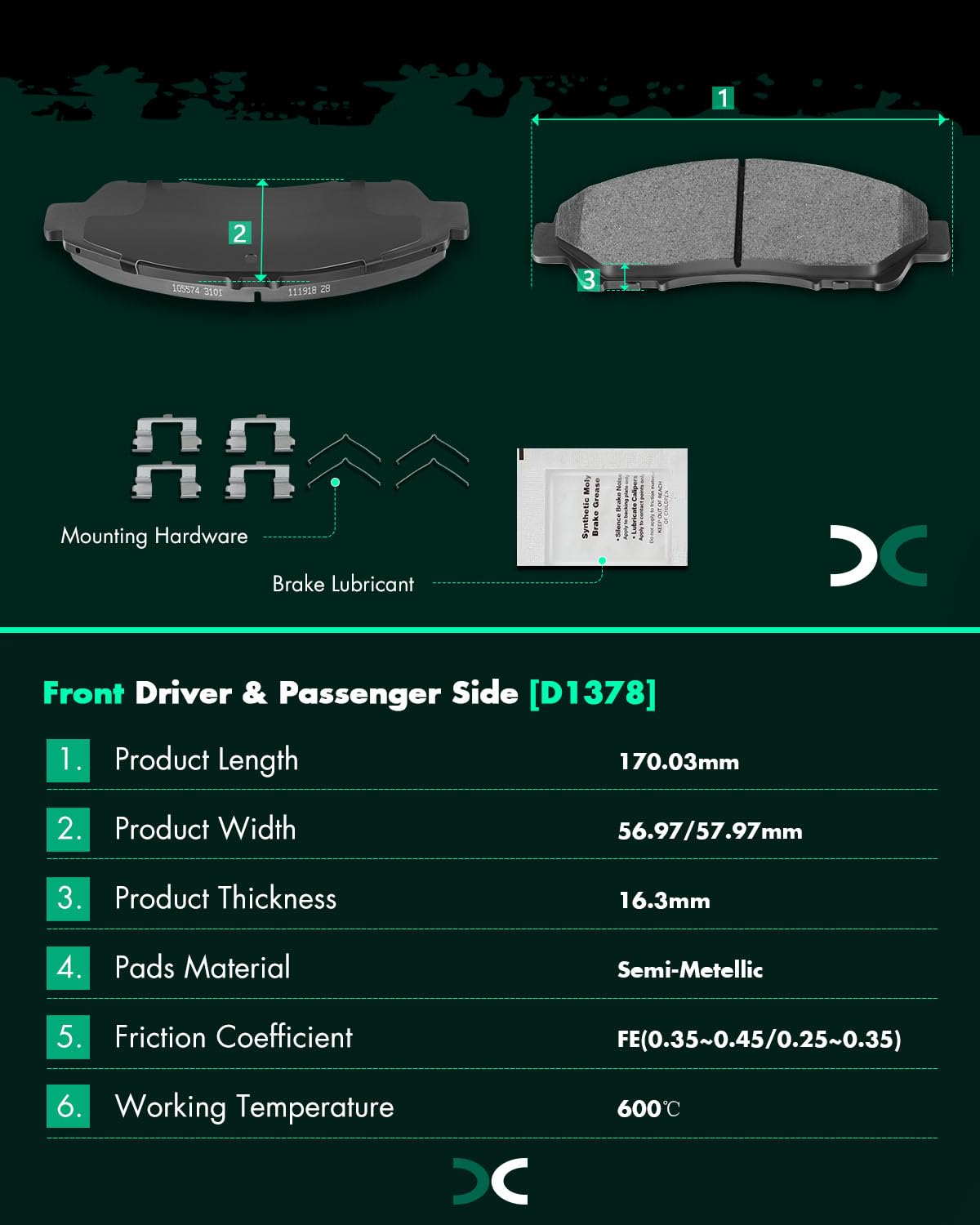 Scitoo D1378 Semi-Metal Brake Pads Kits Front Replacement For Acura Mdx 2007-2019,For Acura Zdx 2010-2013,For Honda Pilot 2009-2