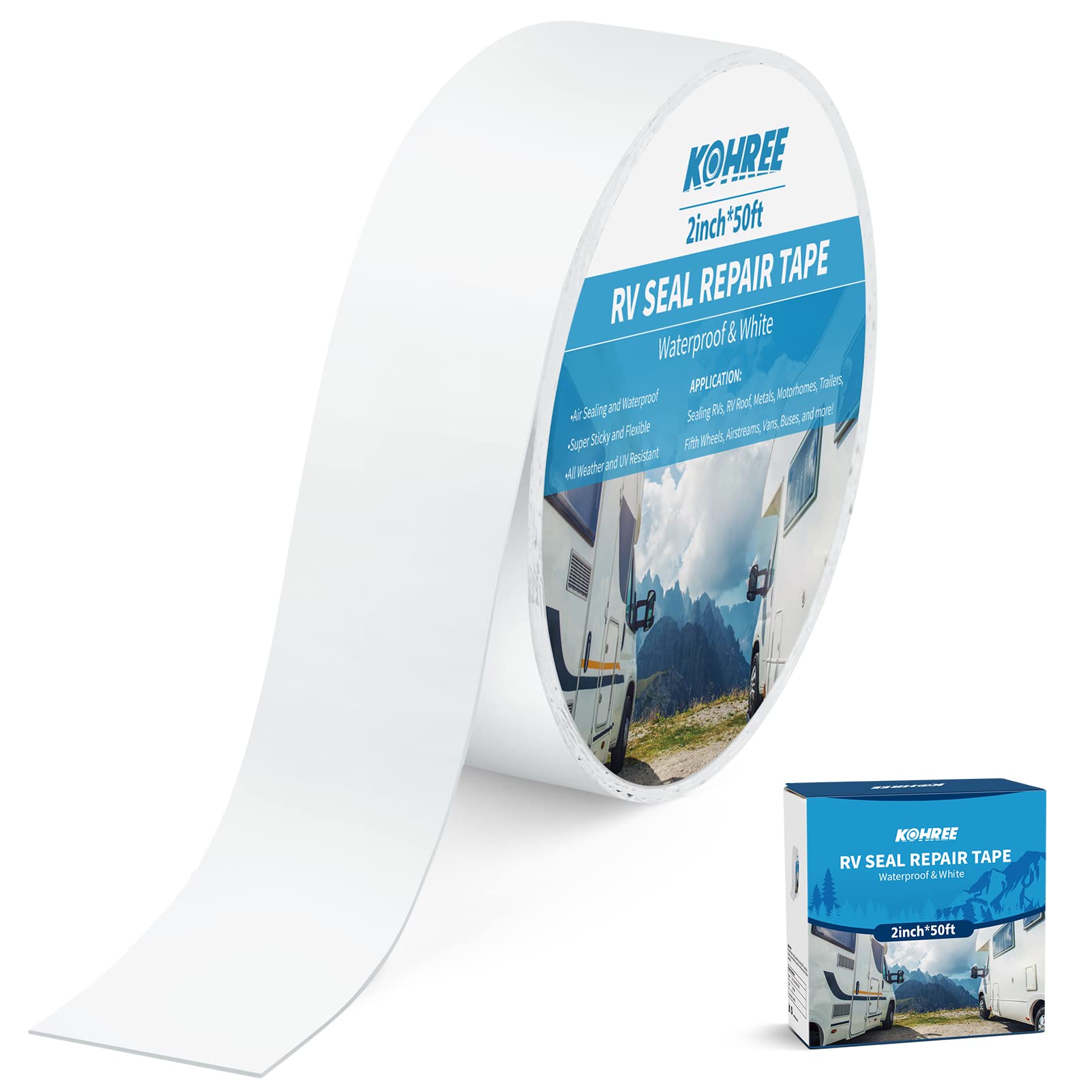 Kohree Rv Sealant Tape 2 Inch X 50 Feet, Rv White Roof Seal Tape, Uv & Weatherproof Sealant Roofing Tape For Rv Repair, Window, 