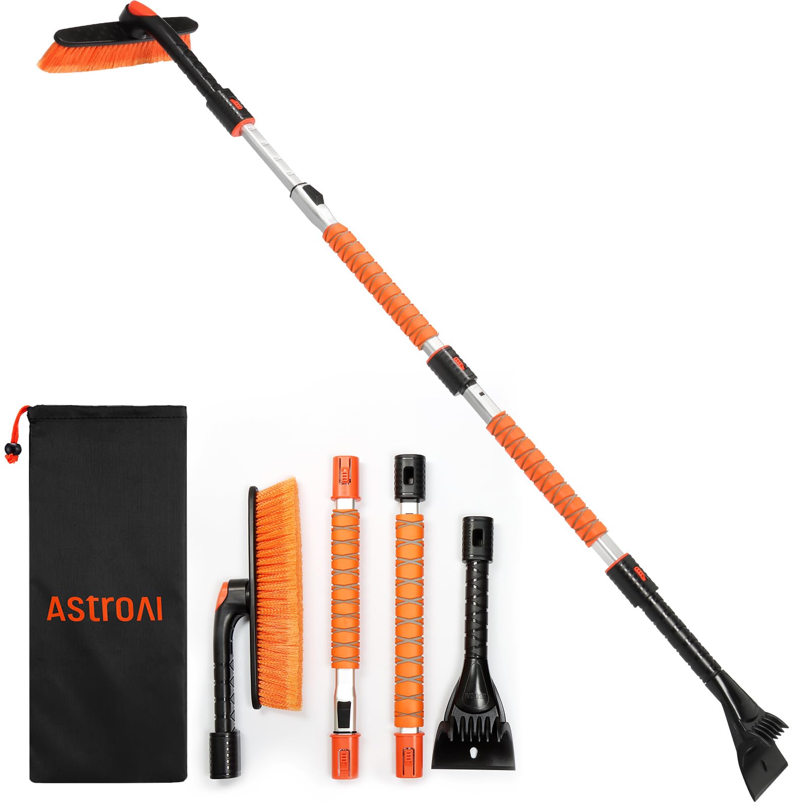 Astroai 62.4'' Ice Scraper And Extendable Snow Brush For Car Windshield With Foam Grip And 360