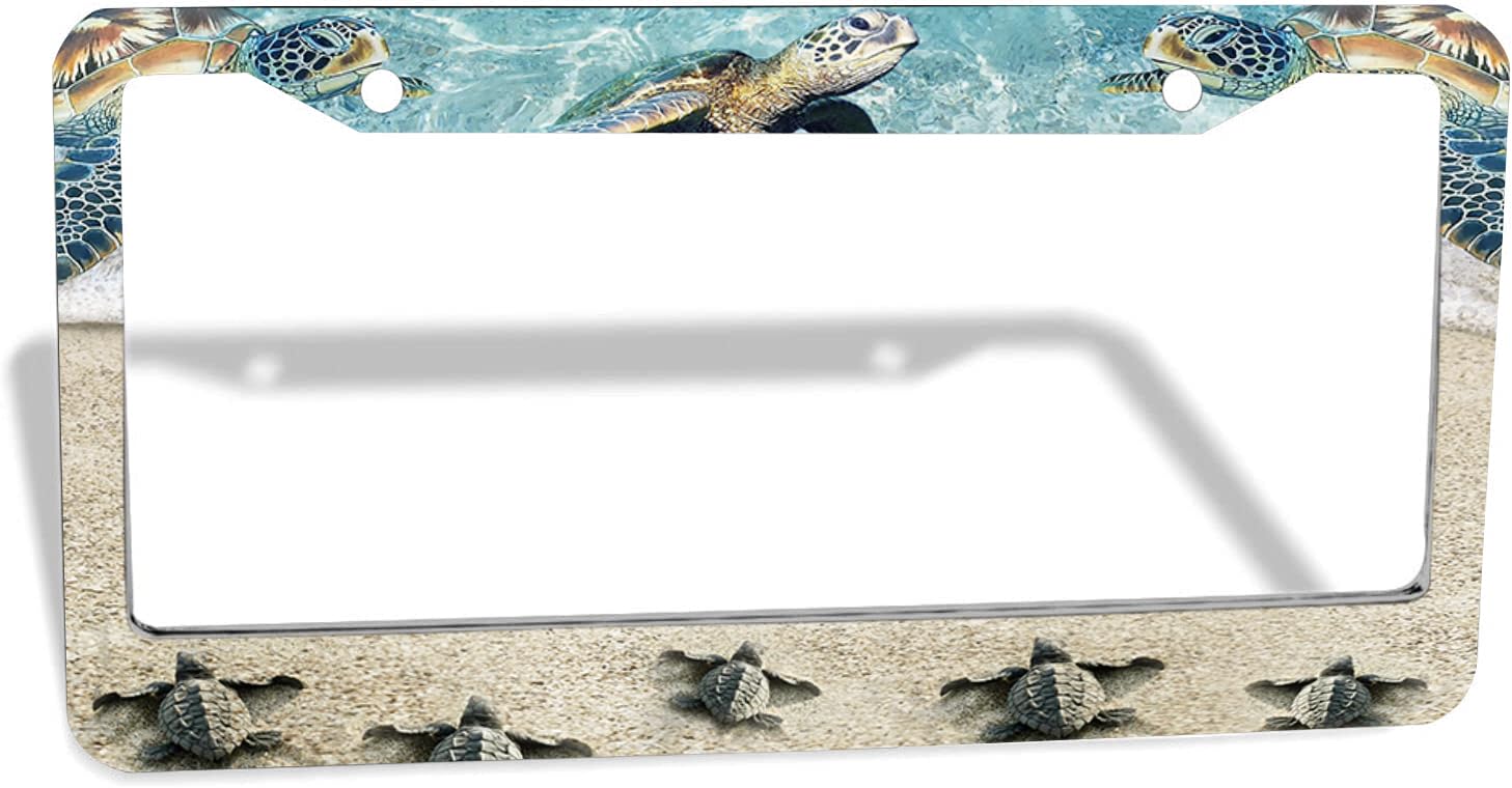 Sea Turtle License Plate Frames Beach License Plate Holder Covers Ocean Vacation Caming Hiking Car Tag With 2 Holes Screws