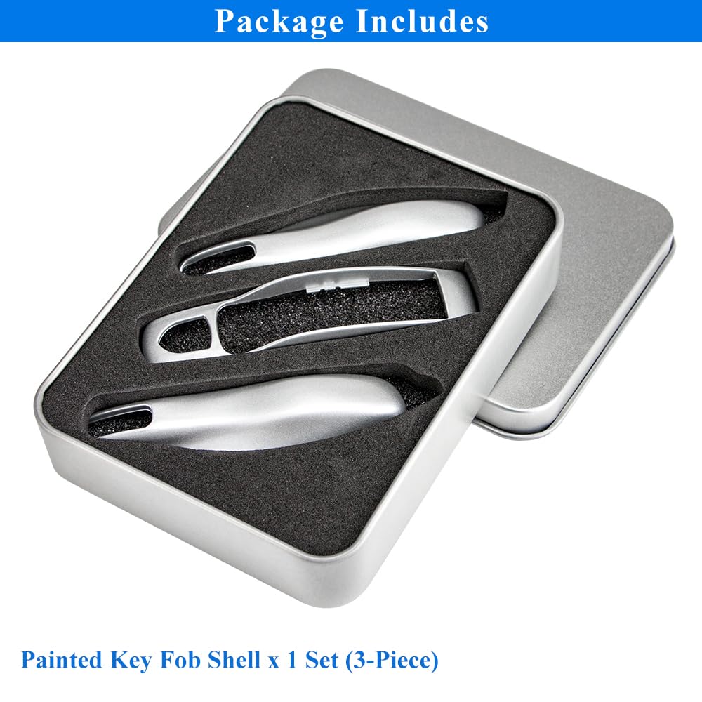 Aerobon 3-Piece Painted Key Cover Key Fob Shell Compatible With Porsche Key Shell Replacement (Mk1, Silver)