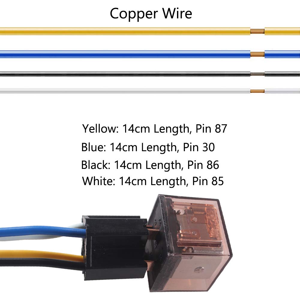 Esupport Car Universal Transparent Relay 12V 80A Spst 4Pin Switch Wire Socket Plug Harness Kit Pack Of 5