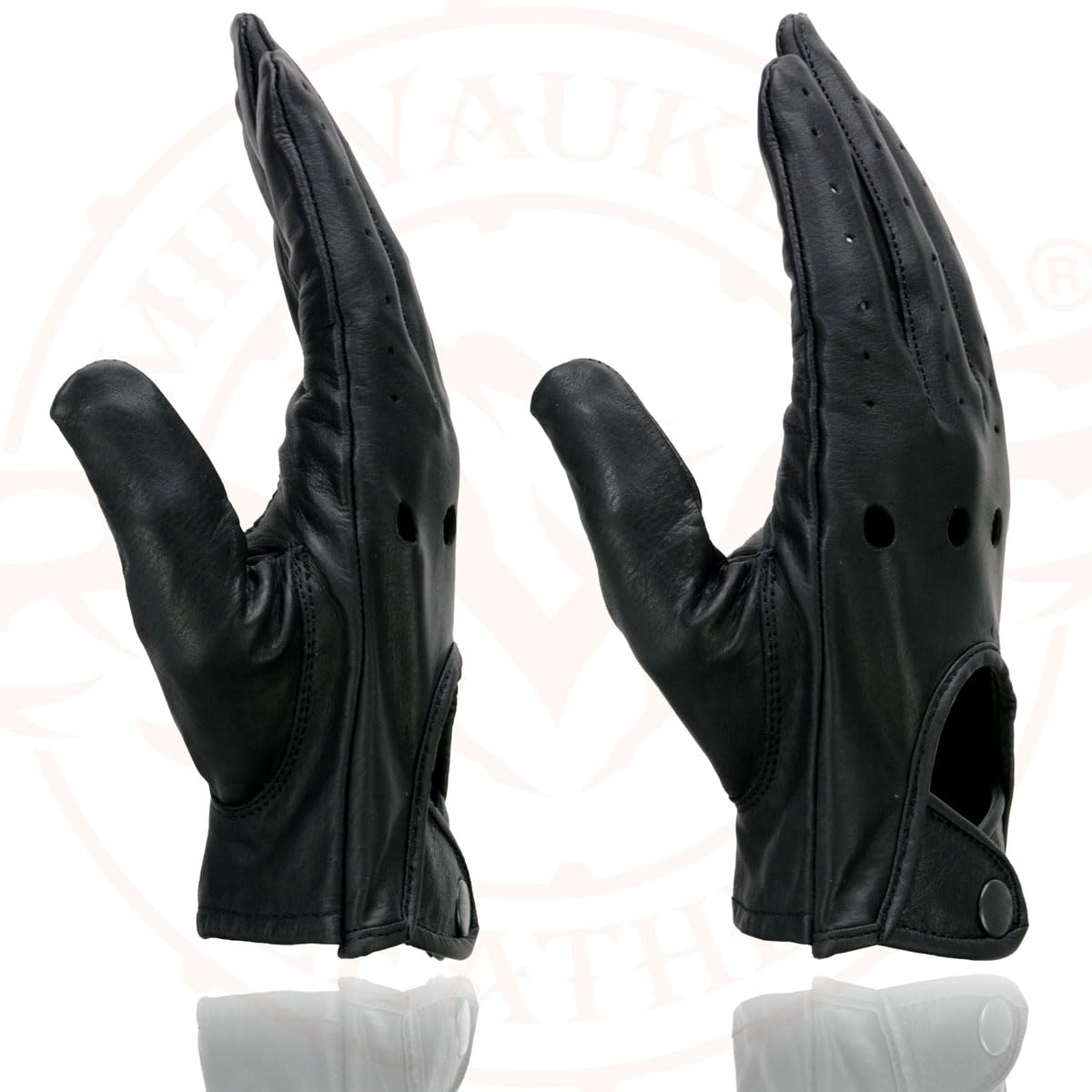 Milwaukee Leather SH729 Men's Black Perforated Leather Full Finger Motorcycle Hand Gloves W/Breathable Open Knuckle - Small