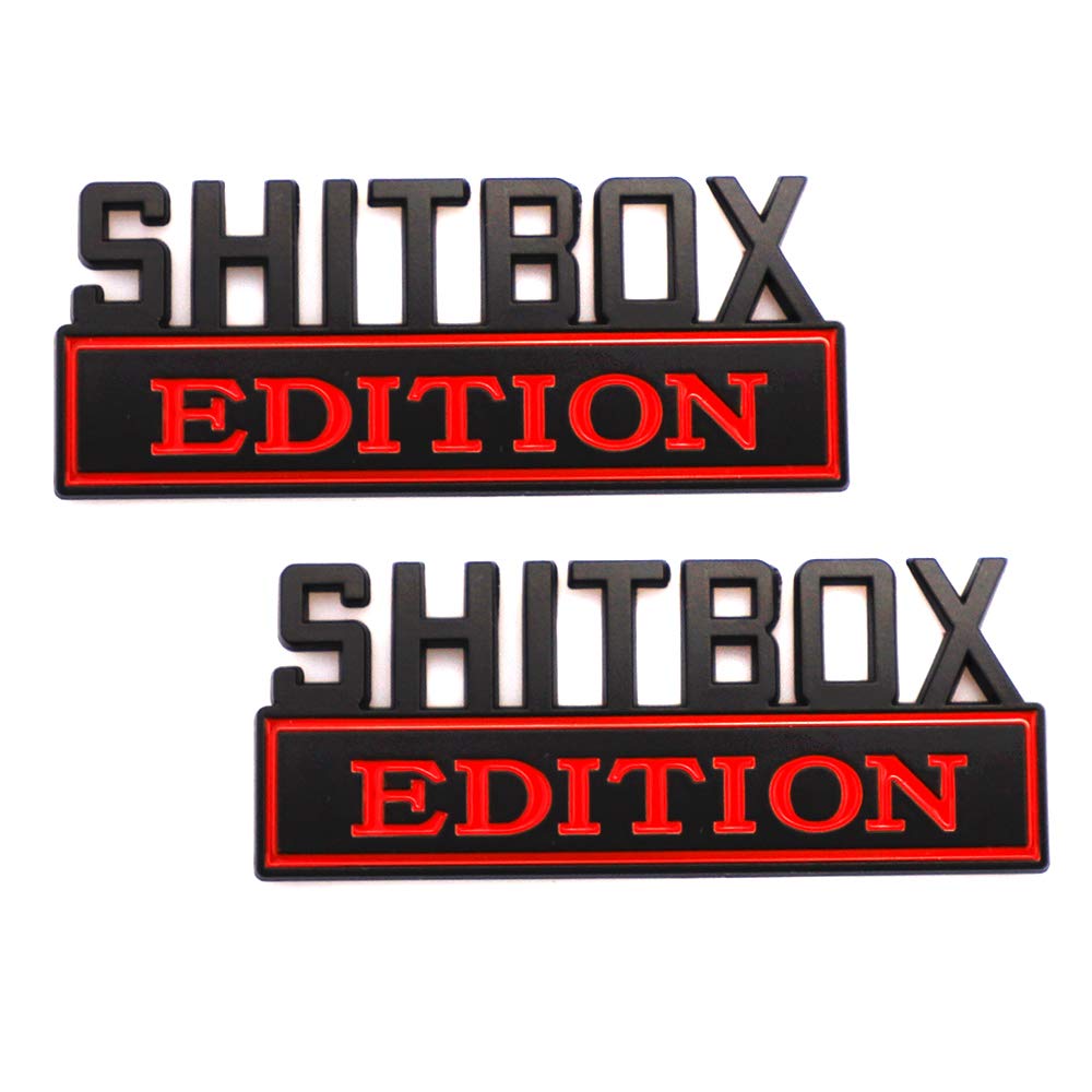2 Pcs SHITBOX Edition Emblem Car Side Rear Front Hood Trunk Door Badge 3D Decal Sticker Fit for Car Truck SUV (SHITBOX, Black Re