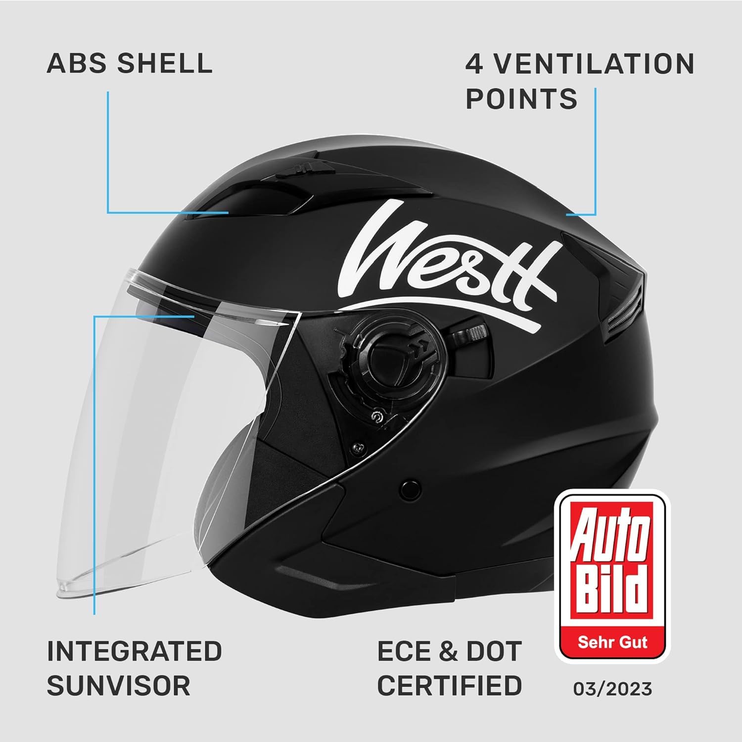 Westt Open Face Helmets With Dual Sun Visor- Motorcycle Helmet For Men And Women 3/4 Helmets Dot Approved For Scooter Motorbike